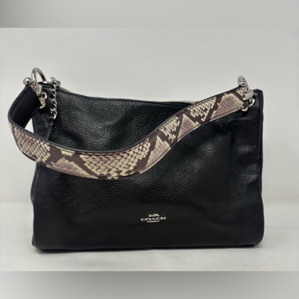 Coach Mia Black Leather Bag With Snake Embossed Strap & Longer Detachable Strap